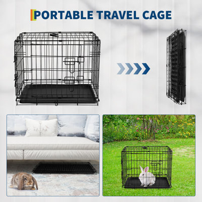 Portable Rabbit Carriers with Tray, Top & Front Door, Folding Small Critter Carriers Cage for Bunny, Ferret, Rat