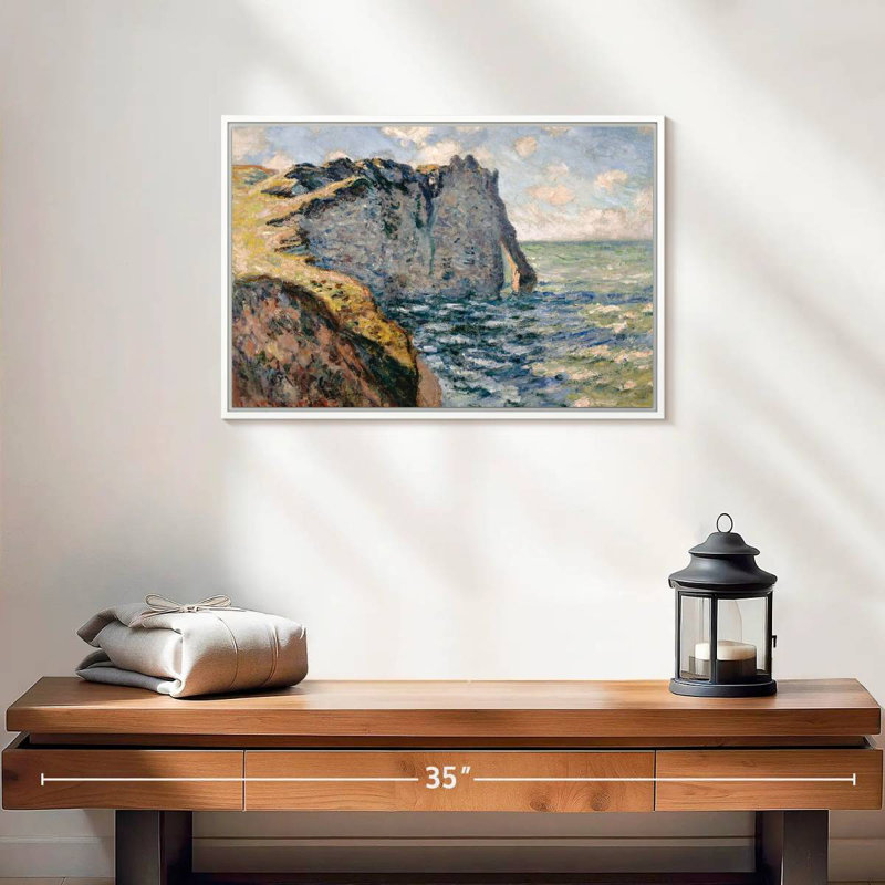 La falaise d'Aval Etretat, 19 po x 13 po, Cadre flottant blanc
