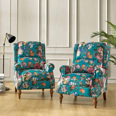 Ariany Floral Polyester Manual Reclining Chairs with Nailhead Trim