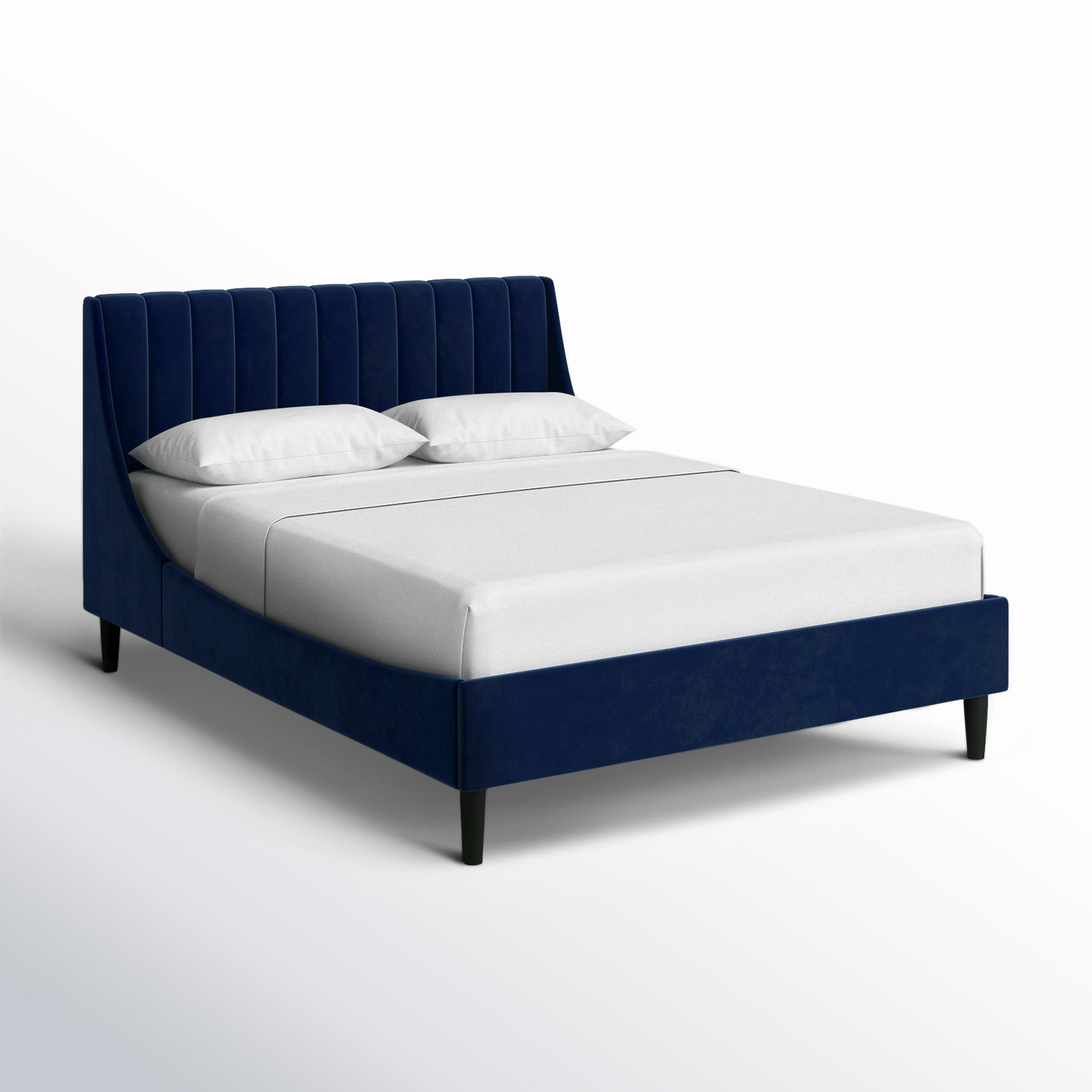 Helaina Velvet Upholstered Wingback Bed, Queen, Navy Blue Velvet