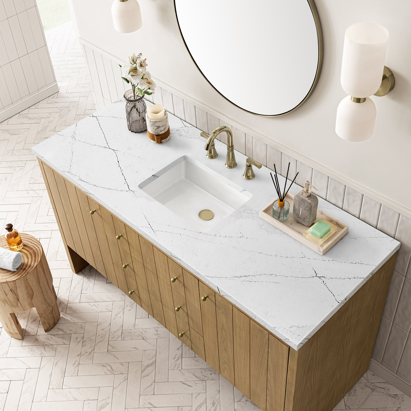 Hudson 60" Single Bathroom Vanity, Ethereal Noctis, Light Natural Oak