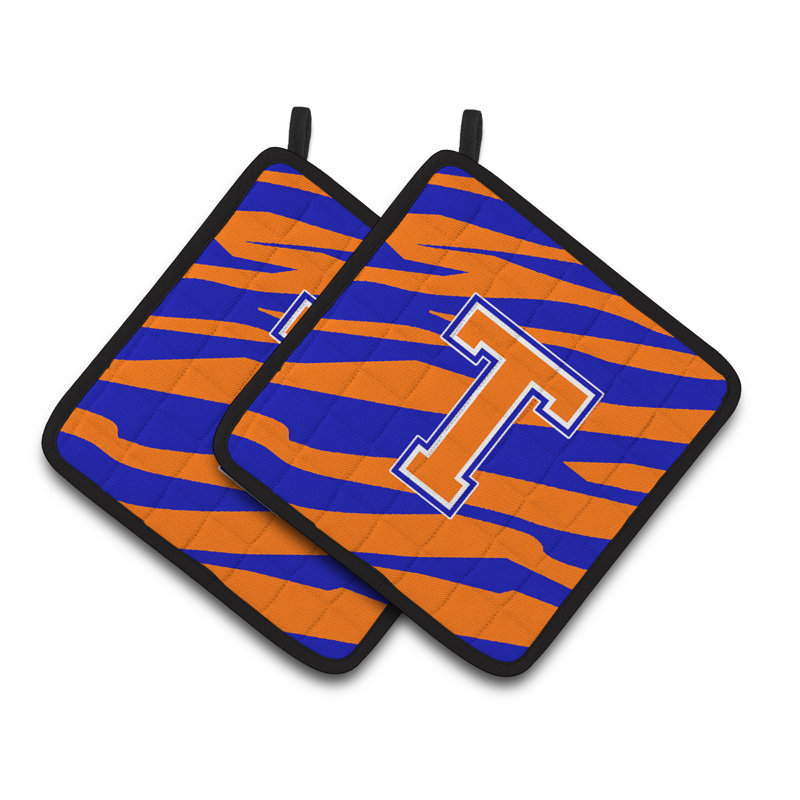 Tiger Stripe Potholder, T, Bleu / Orange