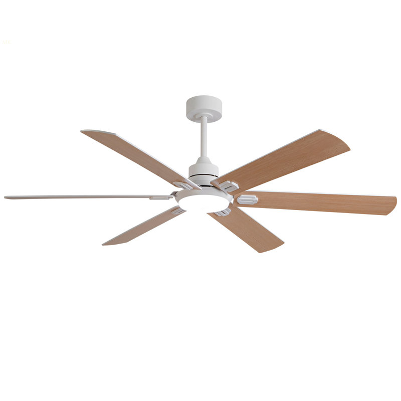 Smart 60" Indoor/Outdoor Ceiling Fan With Light, Modern White 6-Blade Design, Remote Control, Dimmable LED, 6-Speed Quiet DC Motor, Reversible For Year-Round Use