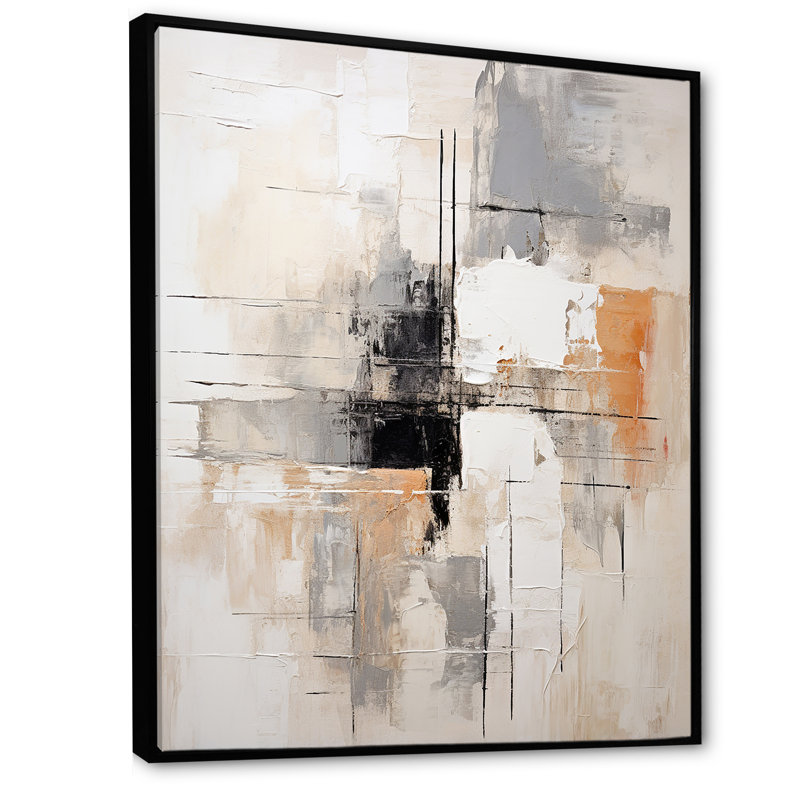 Rêves scandinaves modernes beige et jaune, art III, Cadre flottant noir, H 40 po x l 30 po x P 1,5 po