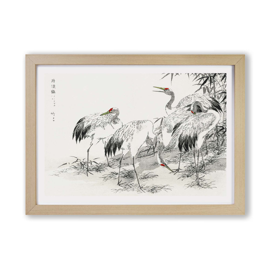 Japanese Cranes by the Bamboo by Numata Kashu - Wall Art