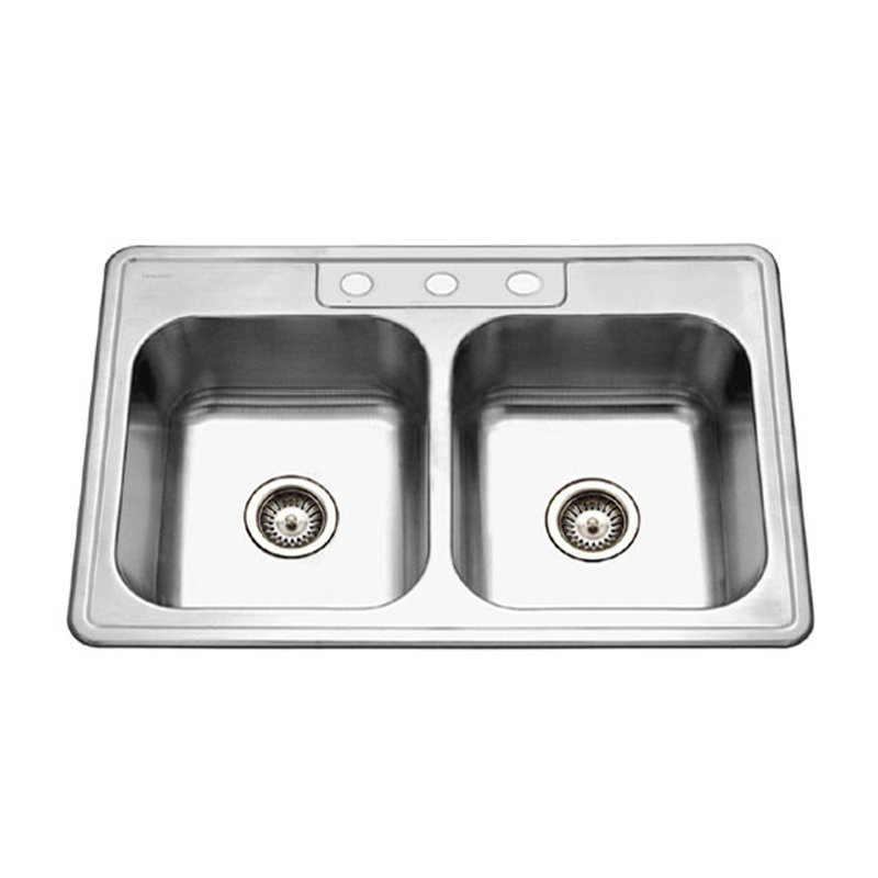 Évier de cuisine à double cuve de jauge 20 33 po x l 22 po Glowtone, 3 trous