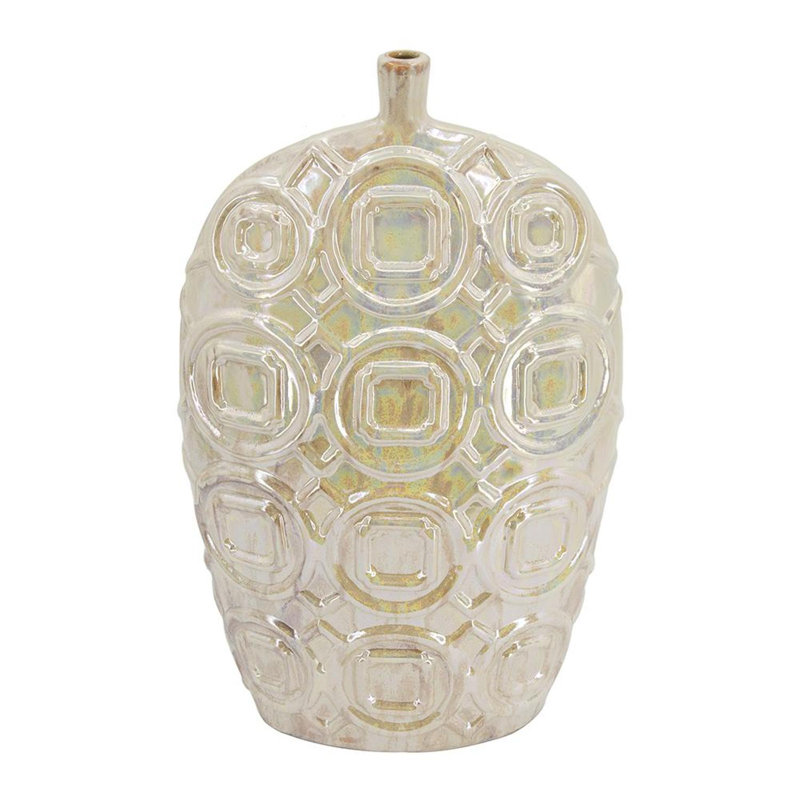 20" Cream Geometric Ceramic Bud Table Vase