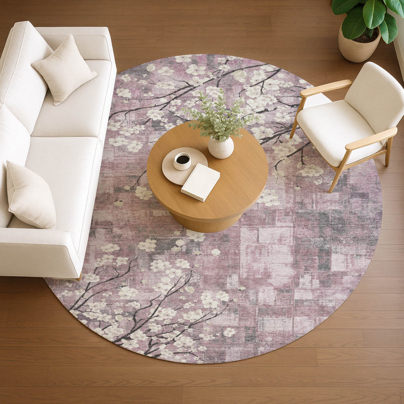 Machine Washable Indoor/Outdoor Brenden ACN2248 Floral Rug, Round 8'