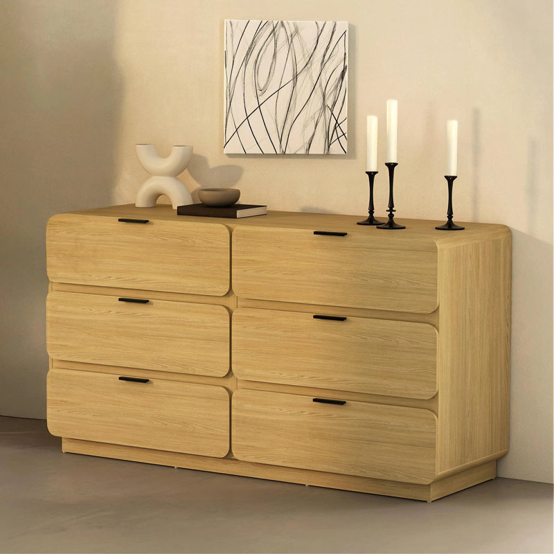 Chrystie 60" Contemporary Modern 6-Drawer Double Dresser in Natural, Natural