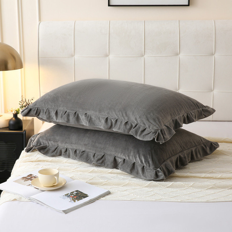Gray Velvet Pillowcases Dark Gray Ruffle Pillowcases King Size Solid Velvet Pillow Cover Vintage and Chic Ruffled Pillow Cases Luxury Fuzzy Pillowcase Cover Set of 2