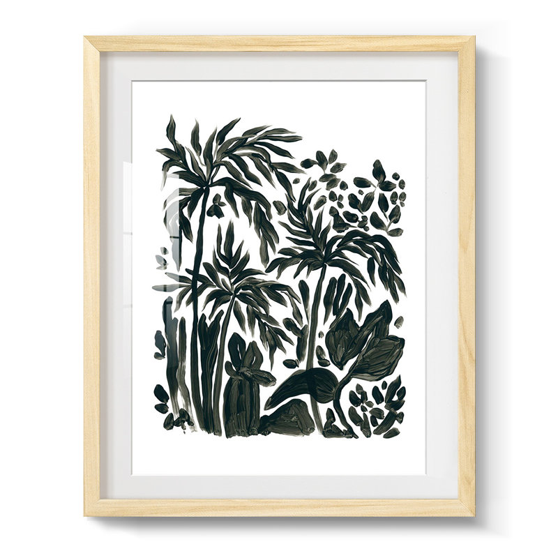 Motif de formes de feuilles II, Papier encadré naturel, Blanc