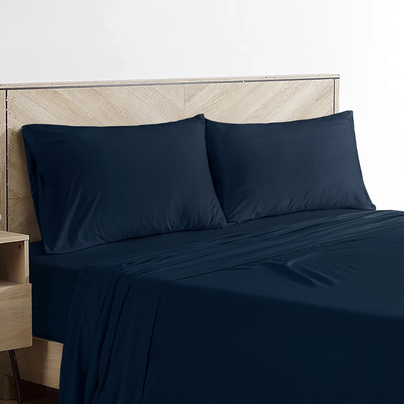 Ensemble de draps en jersey respirant 100% coton jersey | Toutes saisons, bleu marine, Bleu marine