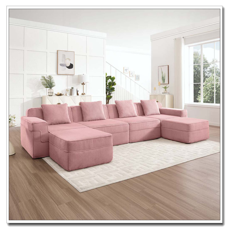Canapé modulaire 4 places en forme de U sans os, canapé modulaire Cloud avec assise profonde, canapé modulaire moderne 4 places avec coussins décoratifs et 2 repose-pieds mobiles
