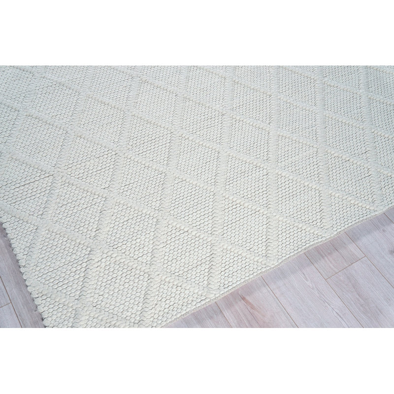 Brentwood Hand Woven Wool Geometric Area Rug, White, Rectangle 10' x 14'