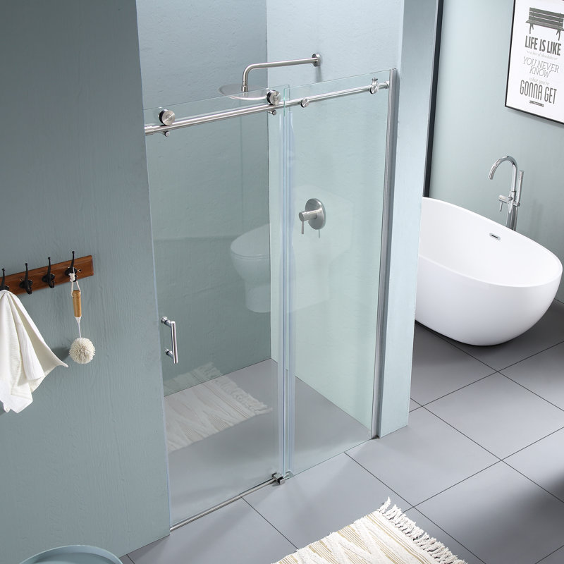 48'' Chrome Semi-Frameless Sliding Shower Door with Clear Glass