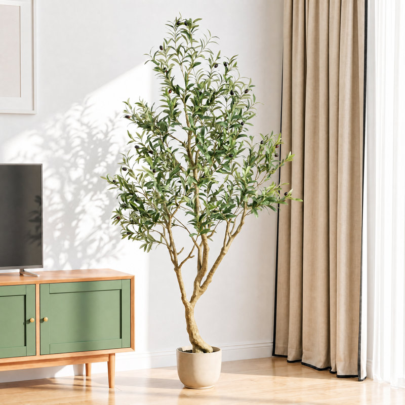 Faux olivier artificiel réaliste 6/7/8 pi en pot noir pour décoration de maison et de bureau, H 72 po x l 22 po x P 22 po