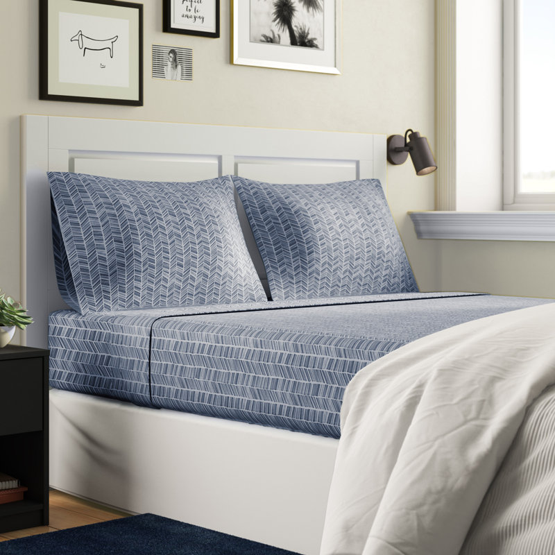 Ensemble de draps en microfibre à chevrons, Grand, Bleu