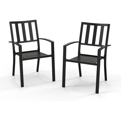 Outdoor Metal Chairs Set Of 2, Black Stackable Wrought Iron Outside Dining Chairs, All Weather Heavy-duty Seating Furniture For Patio, Deck, Porch, Backyard