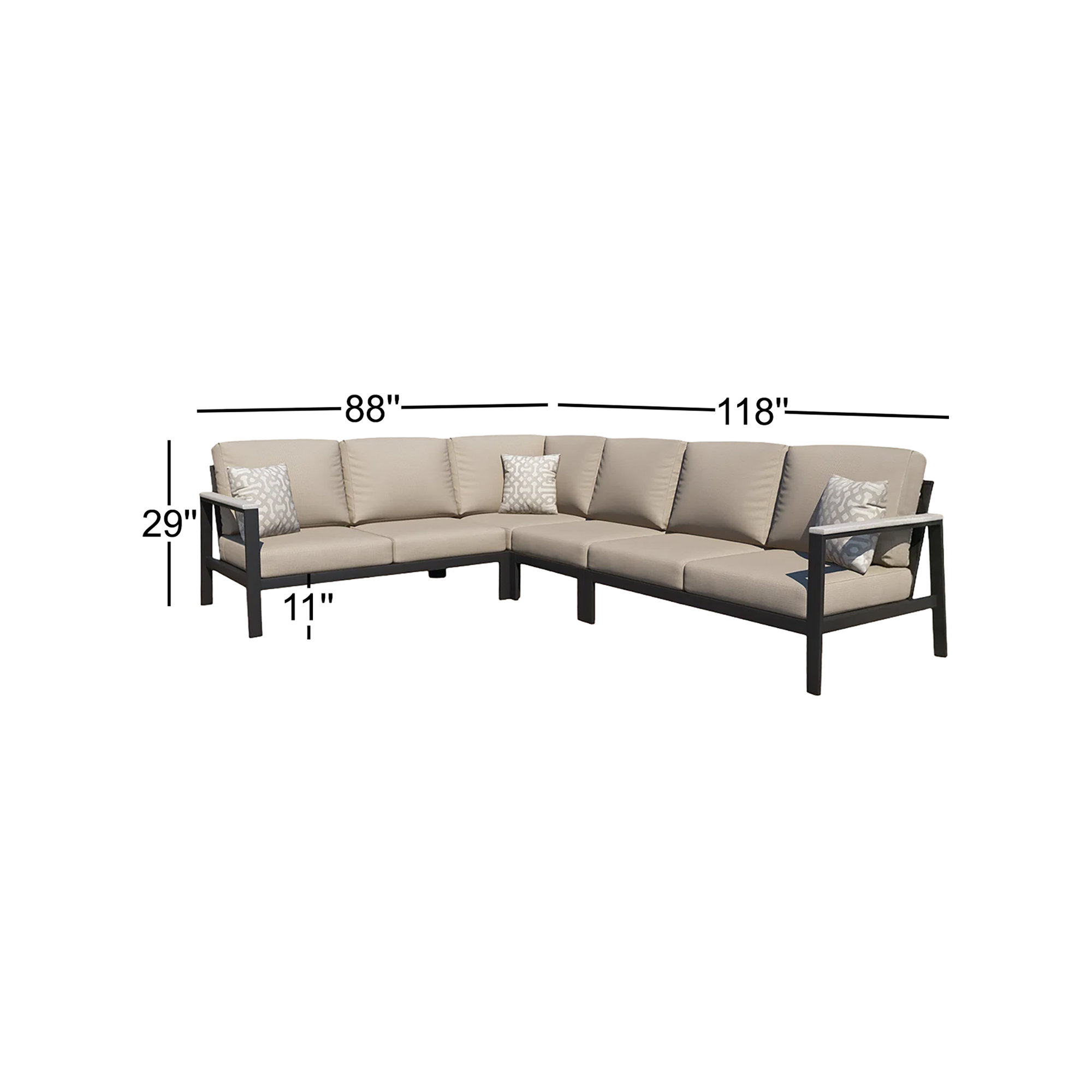 Townsend Outdoor 6 Person Sectional Seating Group With Sunbrella Cushions, Cast Silver Sunbrella®