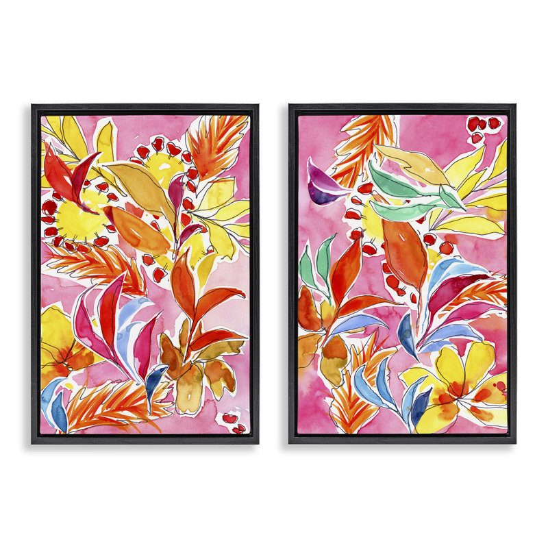  «Whimsical Leaf Impressions», ensemble de 2 toiles flottantes encadrées par Regina Moore, H 31 po x l 21 po