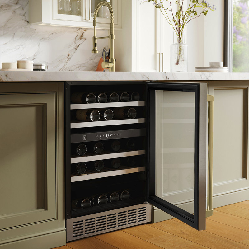 ZLINE 24" Monument Autograph Edition Dual Zone 44-Bottle Wine Cooler in Stainless Steel, Champagne Bronze