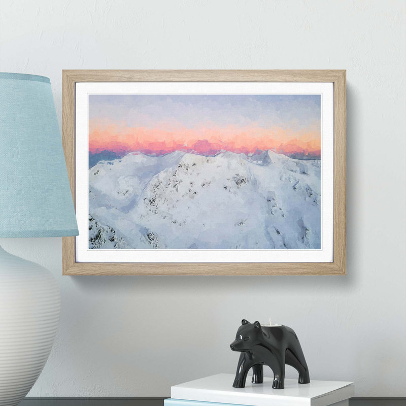 Pink Mountain Ridge in Romania in Abstract - Picture Frame Graphic Art Print, 40cm H x 60cm W x 2cm D, Oak
