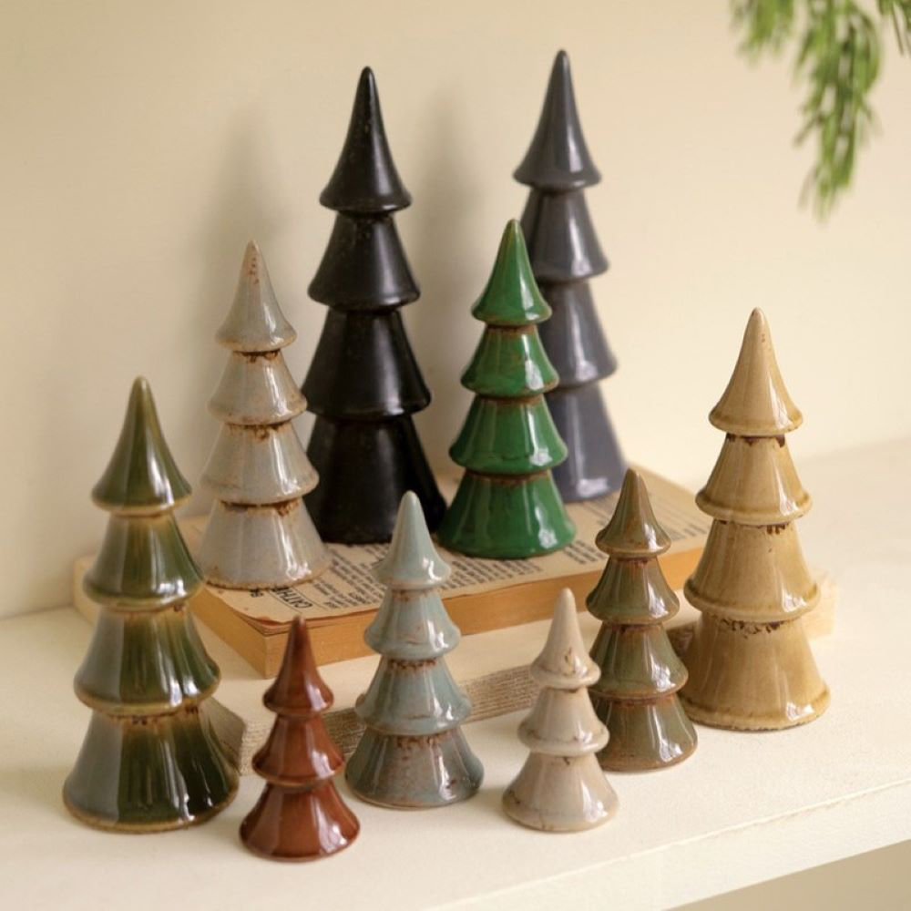 SET OF TEN CERAMIC CHRISTMAS TREES