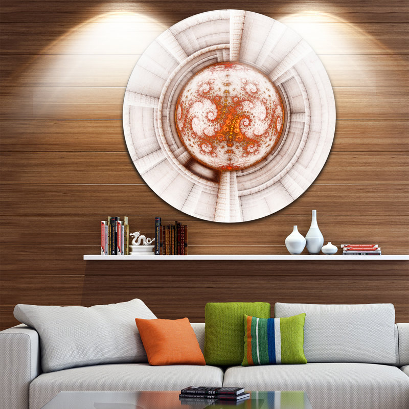 « rounded brown floral fleur », impression sur métal, H 23 po x l 23 po x P 1 po