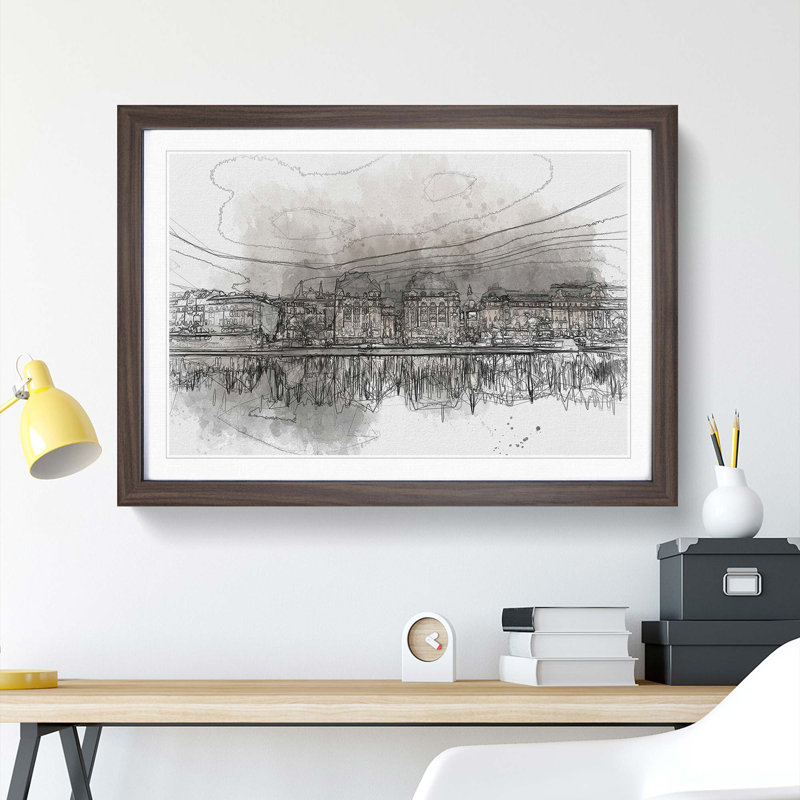 Reflection of Stockholm in Sweden in Abstract - Framed Print, Walnut Framed, 27cm H x 36cm W x 2cm D