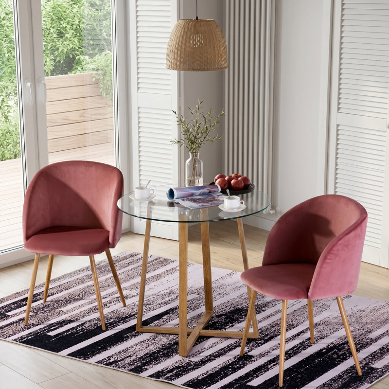 Diletto Round Glass Top Dining Table with Wood Base