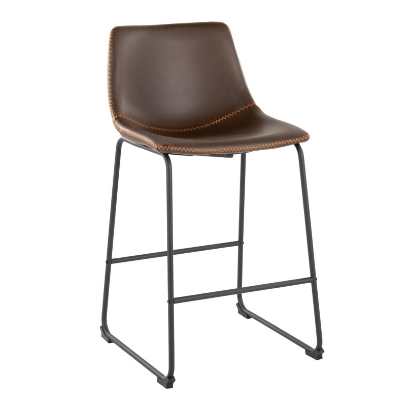 Duke Fixed-Height Counter Stool with Zig-Zag Stitching, Brown, Counter Stool (25.75" Seat Height)