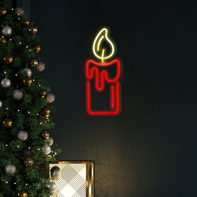 12" Red LED Lighted Neon Style Red Candle Christmas Window Silhouette