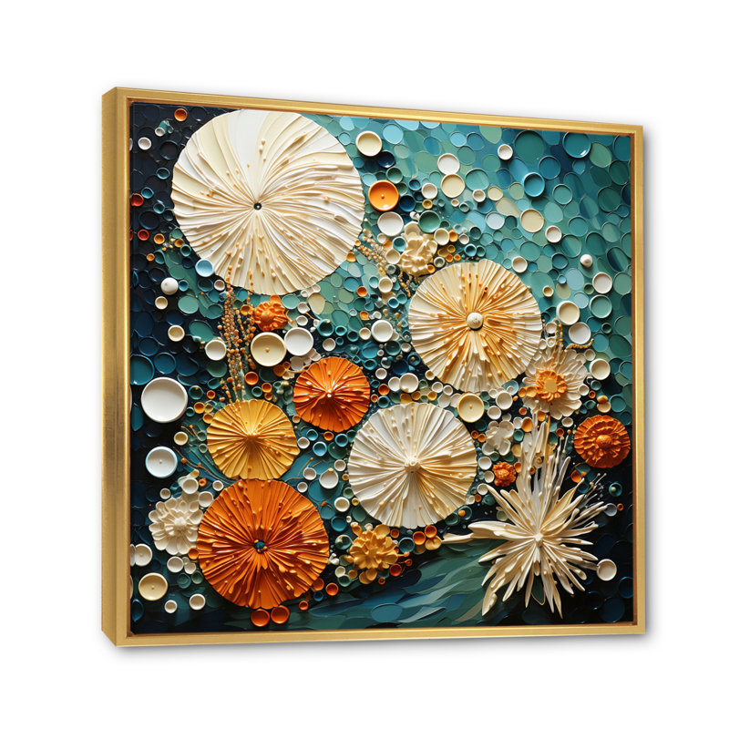 Beach Tidepool Symphony Pointillism II - Beach Wall Decor, H 24 po x l 24 po x P 1 po, Cadre flottant doré