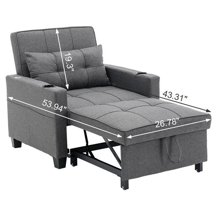 Mennie Convertible Chair Bed, Sleeper Sofa Chair Bed 3 in 1, Adjustable Recliner,Armchair, Sofa, Bed, Linen Ebern Designs Fabric: Dark Gray 100% Linen