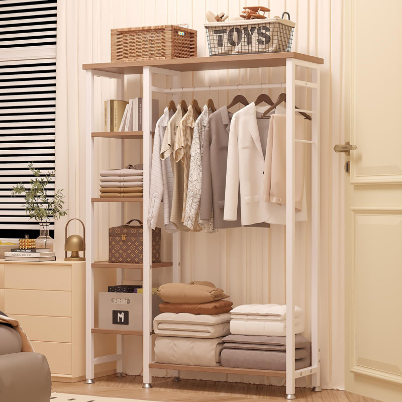 Portant ouvert pour vêtements, Blanc / Chêne