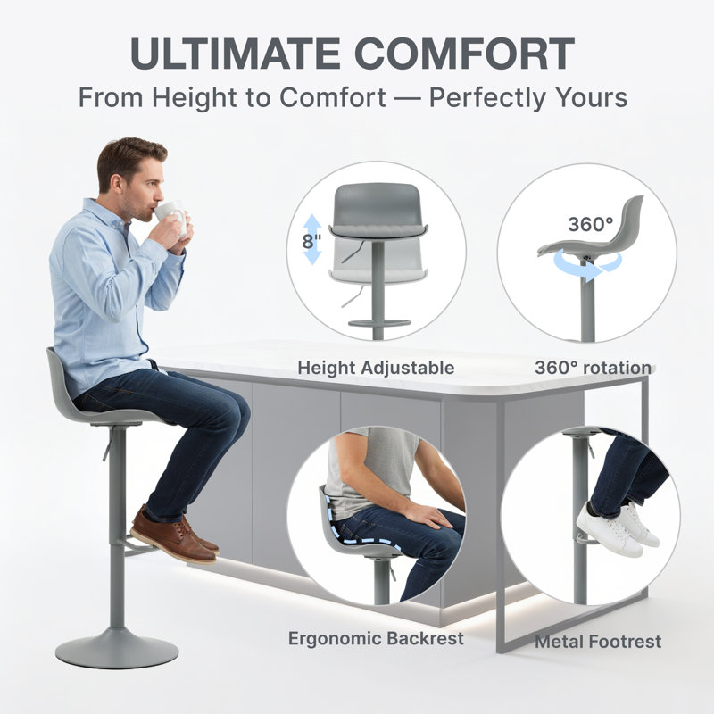 Modern Adjustable Swivel Bar Stools, Pu Leather Counter Barstool With Low Back, Kitchen Island Chairs With Large Base(Set Of 2)