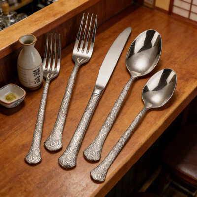 60-Piece Hammered Stainless Steel Flatware Set For 12, Premium 18/10 Silverware With Magma Pattern Handle, Heavy Duty And Dishwasher Safe, Ideal For Everyday Use And Gifting