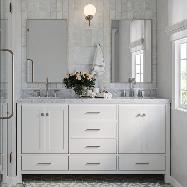 Hokku Designs Grevera 67'' Double Bathroom Vanity with Carrara Marble ...