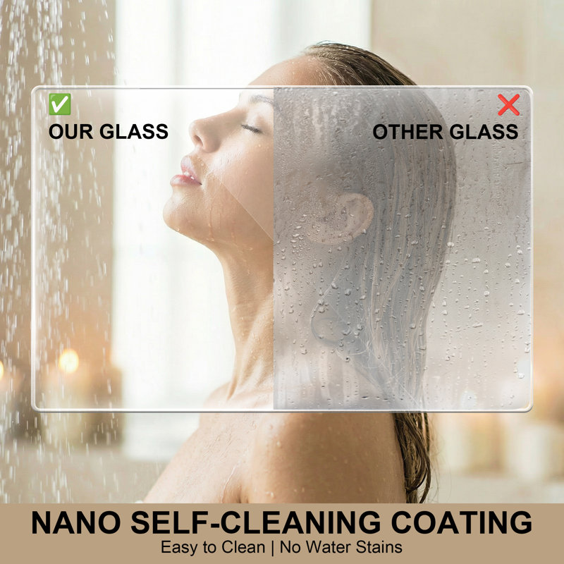 36" x 72" Semi-Frameless Neo-angle Reversible Shower Enclosure with 1/4" (6mm) Clear Tempered Glass with Nano-Coarind,All-stainless-steel frame and silent hinges,Matte Black