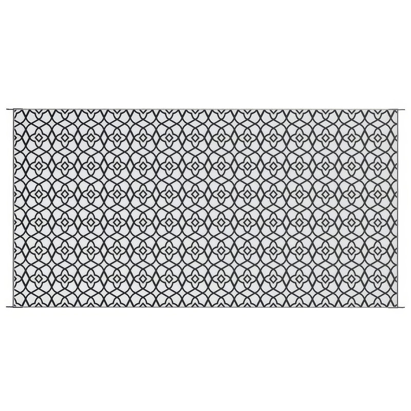 Tapis d'extérieur extra large 9 x 18 pieds, motif trèfle réversible noir et blanc