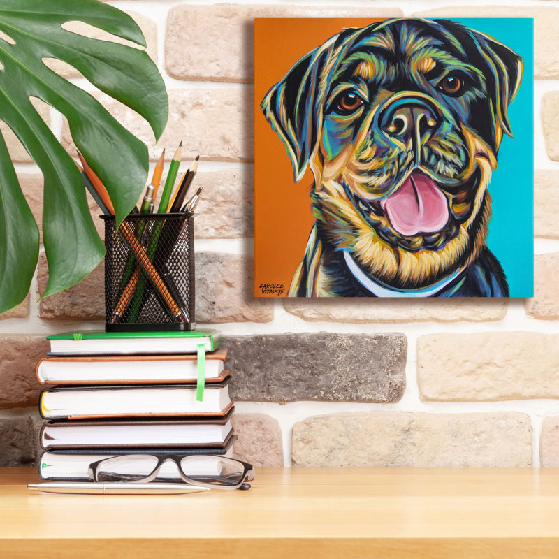 «Rottweiler 2» par Carolee Vitaletti, art mural sur toile, H 12 po x l 12 po x P 0,75 po