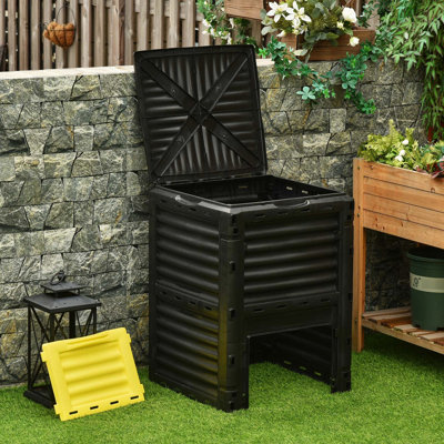 Compost Bin 80 Gallon - Improve Soil Health Easily Great Aeration And Circulation Easy To Build, Yellow Container Reduce Waste Output Feature Assembly,