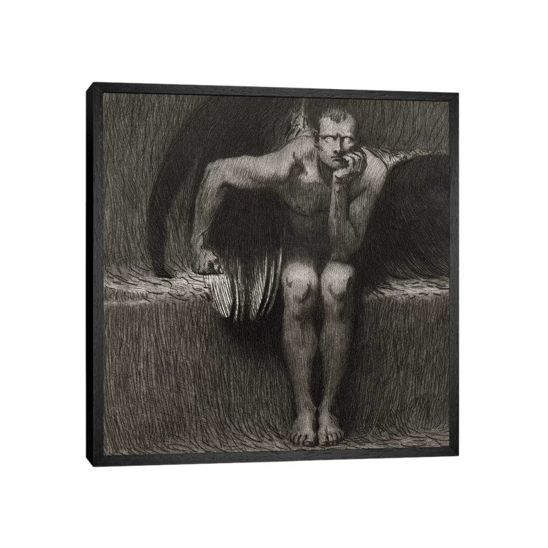 Lucifer, 1892 by Franz Von Stuck - Painting on Canvas, 93.98cm H x 93.98cm W x 3.81cm D, Black Framed
