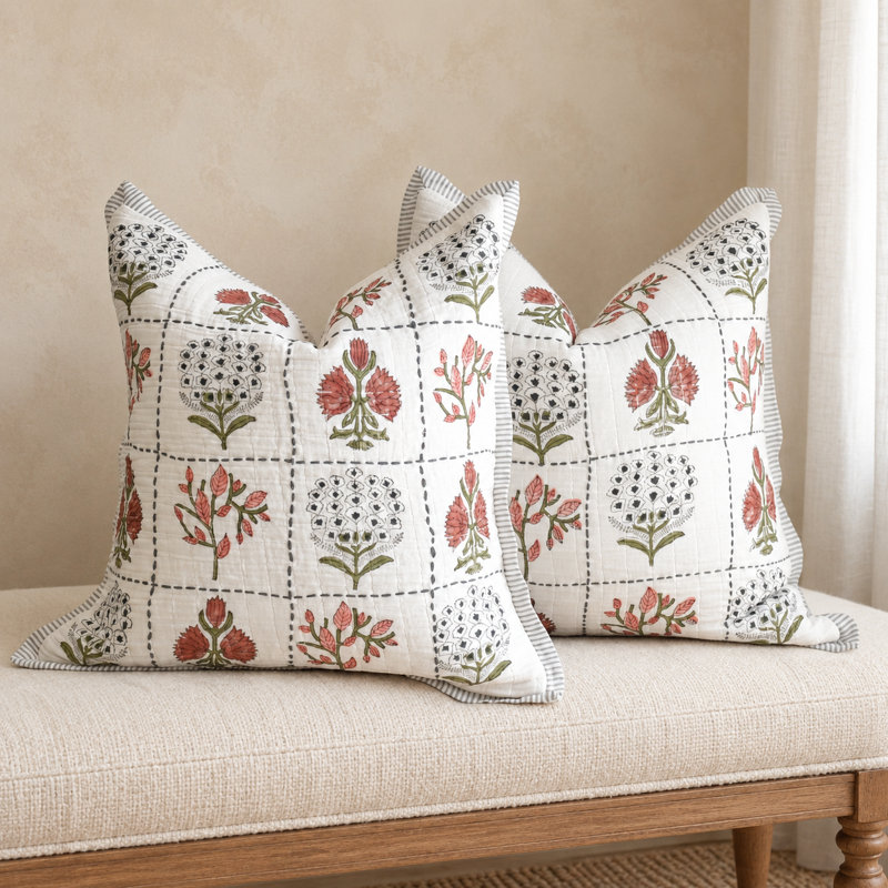 Artisan Block Print Handwoven Cotton Pillow Cover with Textured Design