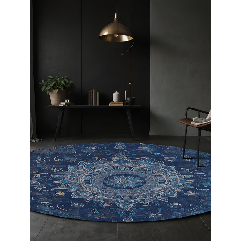 Machine Washable Gray Area Rug, Round 8'