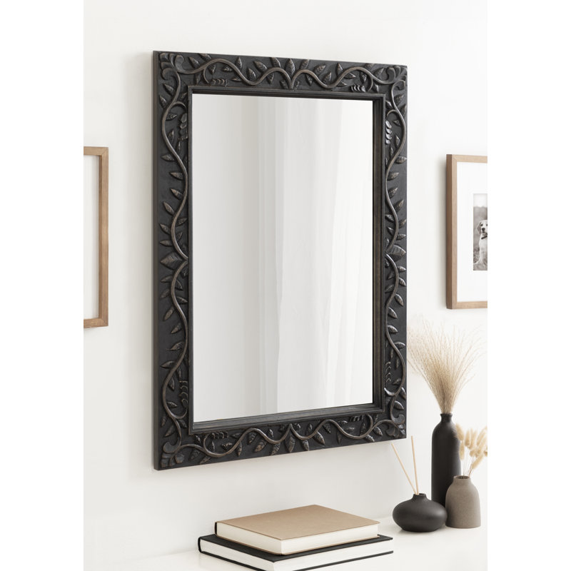 Moeko Solid Wood Frame Rectangle Wall Mirror, Black