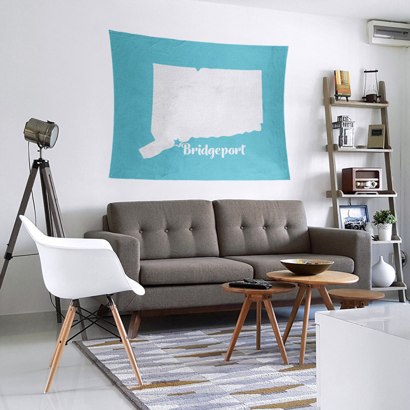 Tapisserie murale connecticut bridgeport, H 27,5 po x l 37,5 po, Bleu sarcelle