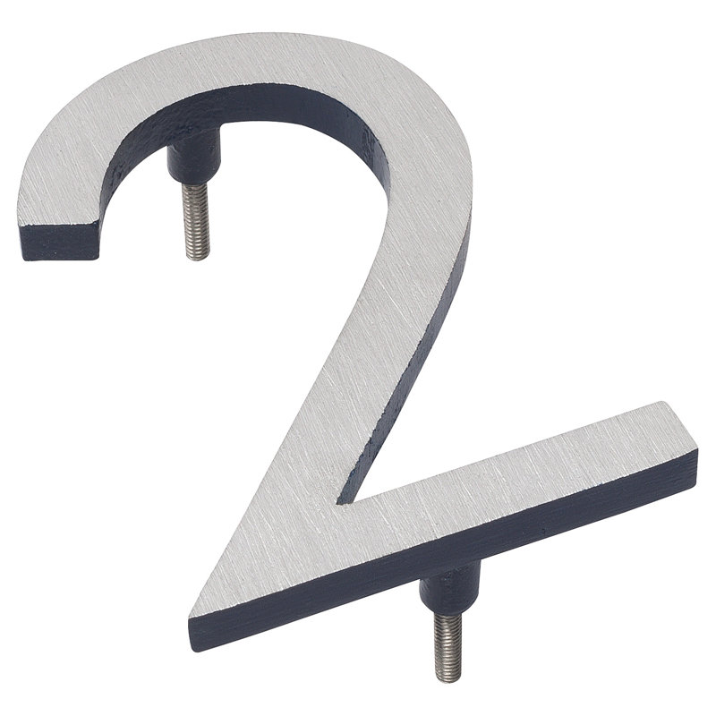 6'' H Metal House Number, 2, Satin Nickel/Navy