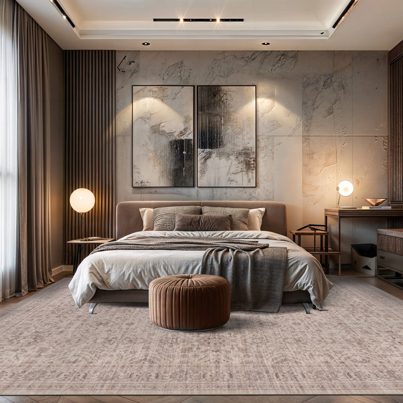 Tapis beige antidérapant traditionnel, Beige, 9 pi x 12 pi