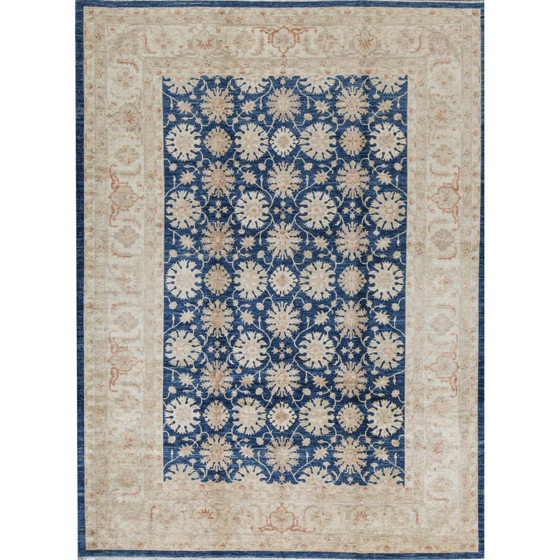 Hand-Knotted High-Quality Blue and Beige Area Rug